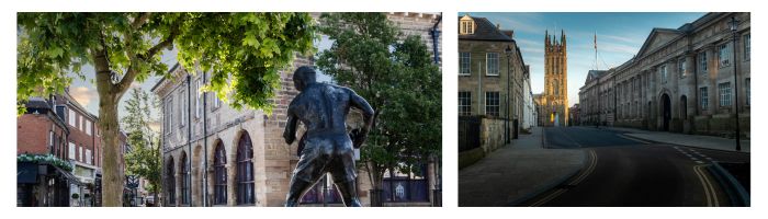 street view of warwickshire and statue